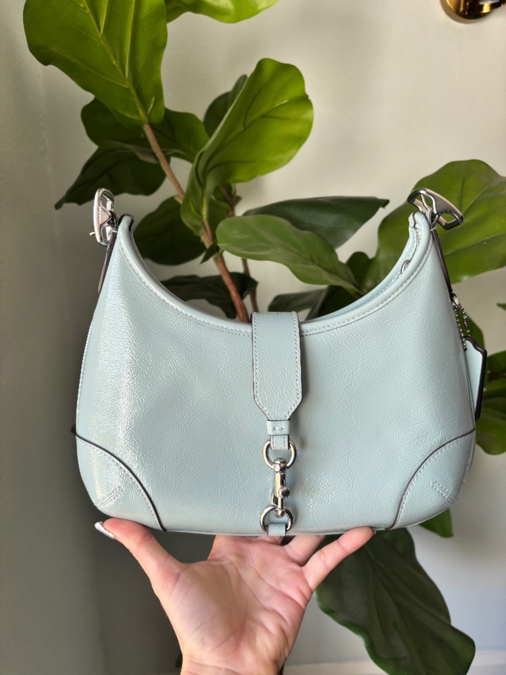 Coach limited edition light blue crinkled Hampton hobo